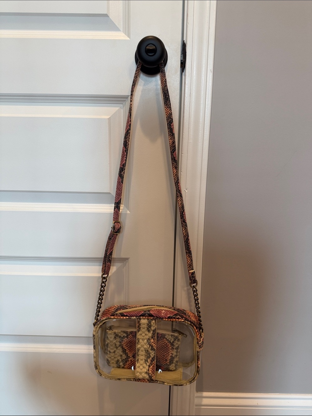 Clear Crossbody Bag with Pink Tan Snake-Print Pouch - Picture 5 of 5